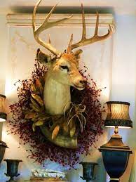 Deer Head With Wreath Deer Head Decor Christmas Decorations Rustic Deer Decor