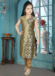Explore our new collection and buy kid's clothes online with great offers. Buy Green Art Silk Kids Salwar Kameez Brocade Kids Girls Churidar Suit Online Shopping Kdmssnf2055