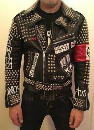 Customized Hand Crafted Dead Pennywise Men S Punk Studded Painted Leather Jacket Handmade M Painted Leather Jacket Jackets Men Fashion Custom Leather Jackets