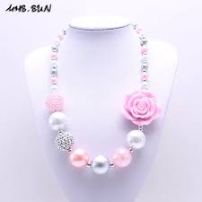 Mhs Sun Newest Design Grey Pink Flower Kid Chunky Necklace