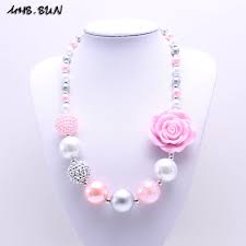 mhs sun newest design grey pink flower kid chunky necklace