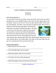 The River Third Grade Reading Worksheets Reading Comprehension Worksheets 3rd Grade Reading Comprehension Worksheets Reading Comprehension
