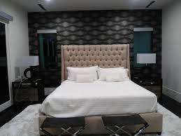 Accent wall with geometric wallpaper and colorful drapery. Modern Master Bedroom Accent Wall The Wallpaper Lady S Blog
