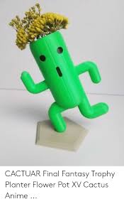 The quirky cactus that makes everyone smile: Cactuar Final Fantasy Trophy Planter Flower Pot Xv Cactus Anime Anime Meme On Me Me