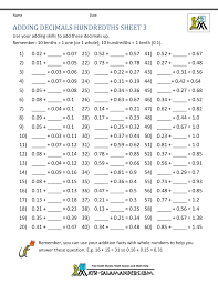 Our free educational games are used by more than 20,000 teachers & homeschooling parents! Adding Decimals Hundredths Sheet 3 Math Worksheets Decimals Addition Kids Math Worksheets