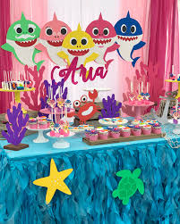 Theme Kids Birthday Party Ideas For Girls Baby Shark Dessert Table Shark Theme Birthday Shark Party Decorations Shark Birthday