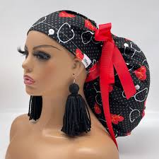 2XL JUMBO PONY Scrub Cap, EKG Cotton Fabric Surgical Nursing Hat and Satin  Lining Option for Extra Long/thick Hair/locs