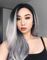 Black And Grey Lace Front Wig Popular Black Roots Grey Ombre Long Synthetic Lace Front Wig Lace Front Wigs Synthetic Lace Front Wigs Long Wigs