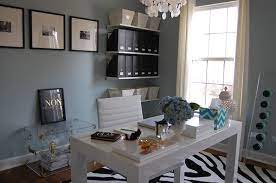 Blue Office With Smoky Paint Color