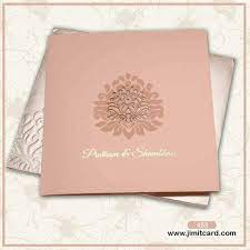 Simple Yet Elegant Weddingcard In Peach Color With Floral Motifs The Top Of Th Indian Wedding Invitation Cards Indian Wedding Invitations Simple Wedding Cards