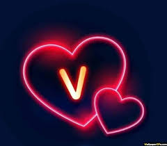 V Name Dp Pics For Whatapp N Facebook With Neon Light Heart Black Background Black Background Wallpaper F Names Black Backgrounds
