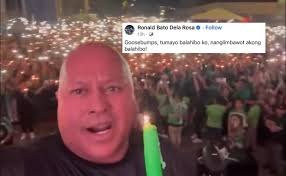 TUMAYO ANG BALAHIBO KO” Ganito inilarawan ni Sen. Ronald 'Bato' Dela Rosa  ang pakiramdam habang kumakanta ng happy birthday para kay dating Pangulong  Rodrigo Duterte kasabay ang libu-libong mga tagasuporta na nagtipon