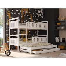Triple trundle bed provides a compact and efficient solution for small spaces without sacrificing comfort thanks to clever folding legs, its design is simple and will fit into any interior. Azaiah Single Triple Sleeper Bunk Bed With Trundle And Drawers Kids Beds Uk