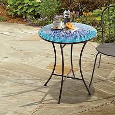 Mosaic Powder Coated Stylish Stained Glass Top In Blue Bistro Table In Blue Bistro Furniture Outdoor Patio Decor Outdoor Patio Furniture Sets