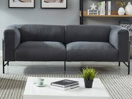 Son tissu gris anthracite et ses pieds évasés en hêtre contrastent avec sa coupe rétro capitonnée. Canape 3 Places En Tissu Anthracite Et Pieds Metal Celine