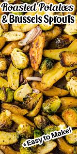 Roasted Potatoes And Brussels Sprouts In 2020 Roasted Fingerling Potatoes Fingerling Potatoes Brussel Sprouts