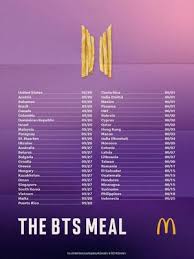 The bts meal will first be available in. Mcdonald S Launches Bts Meal Menu In Nearly 50 Countries Kpoppost
