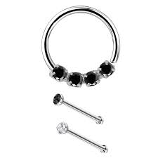 Nose Rings Nose Hoop Studs 20g 316l Stainless Steel With Four Black Cz Oufer Body Jewelry Nose Hoop Daith Earrings Black Cz