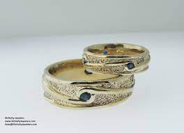 Matching His And Hers Sapphire And Yellow Gold Wedding Bands Mcnulty Jewelers Original Design Yellow Gold Wedding Band Gold Wedding Band Wedding Bands