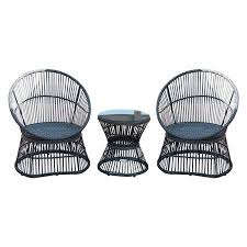Patiopost Patio Furniture 3 Pcs Pe Wicker Outdoor Garden Bistro Set With Table Cushions Seats 2 Grey Walmart Com Rattan Sofa Rattan Furniture Set Outdoor Patio Decor