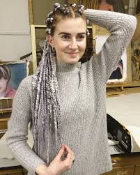 Side braiding is a much more interesting hairstyle choice for girls than the regular braiding. Grey Lilac Silver White Box Braids White Girl Braids Box Braids Hairstyles Braids With Extensions