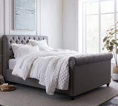 Upholstered bed with footboard shoprite near. Chesterfield Upholstered Bed With Footboard Pottery Barn