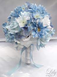 Wrapped bouquets are frequently done in silk or similar material, sometimes with pearls or other special touches added to the stem. Reserved Listing Package Silk Flower Wedding Decoration Bridal Bouquet Lily Of Angeles T Blue Wedding Flowers Wedding Flower Decorations Cheap Wedding Flowers