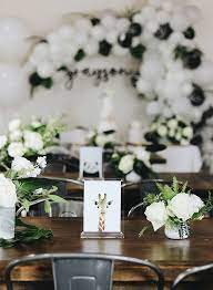 Safari Themed Baby Shower With Modern Black White Decor Baby Shower Themes Safari Baby Shower Cake Baby Shower Table Decorations