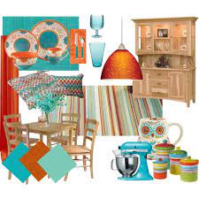Teal + orange deliver a modern palette for all seasons. Turquoise Orange Kitchen Dining Room Mood Board By Kathleensmith I On Polyvore Featur Turquoise Living Room Decor Colorful Kitchen Decor Orange Kitchen Decor