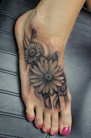 Black And White Daisy Tattoo Sleeve Black And White Flower Foot Tattoo Daisy Flower Tattoos Flower Tattoo Foot Feet Tattoos