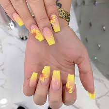 Everyone Jealous Coffin Shaped Black Sunflower Acrylic Nails 21 Cute Coffin Nails You Ll Fall In Love With Page 2 Of 2 Stayglam In 2020 Sunflower Nails Short Coffin Nails Acrylic Nails Yellow