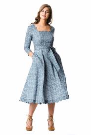 Scallop Square Neck Fleur De Lis Print Cotton Dress Printed Cotton Dress Cotton Dresses Shop Casual Dresses