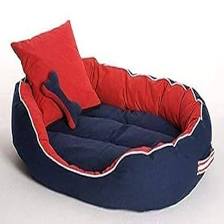"Reversible Oval Pet Bed: Stylish Red-Blue Design for Dogs