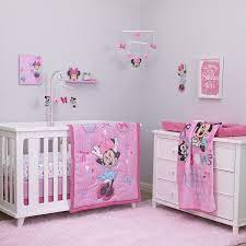 Minnie mouse's petal perfect 13pc crib bedding set by disney baby *discontinued*. Amazon Com Disney Baby Minnie Mouse All About Bows 4 Piece Nursery Crib Bedding Set Pink Aqua Baby