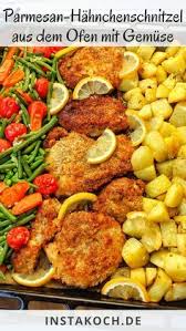 Panierte Parmesan Hahnchenschnitzel Aus Dem Ofen Mit Gemuse Und Kartoffeln Instakoch De Rezept In 2020 Panieren Hahnchen Schnitzel Hahnchenschnitzel
