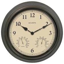 Outdoor garden wall clock york station 15cm clock face with thermometer gauge. Outdoor Clocks Outdoor Decor The Home Depot