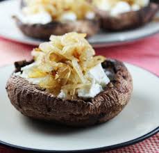 Portabella Mushrooms W Goat Cheese And Caramelized Onions Low Carb Stuffed Portabella Mushrooms Stuffed Mushrooms Food