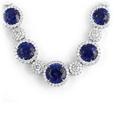 Royal Blue Sapphire Diamond Halo Necklace Wixon Jewelers Blue Sapphire Diamond Halo Sapphire Diamond Necklace Blue Sapphire Necklace