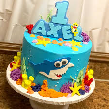 2nd Birthday Baby Shark Buttercream Cake Baby Shark Cake Buttercream Edible Coral Under The Sea Cake Shark Cake Custom Cakes