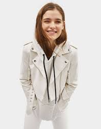 New Collection Women Bershka United States Cropped Biker Jacket Fashion Faux Leather Biker Jacket