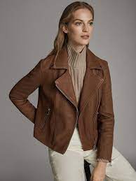 Nappa Biker Jacket With Topstitching Women Massimo Dutti Leather Jackets Women Leather Jacket Women Brown Leather Jacket Outfits