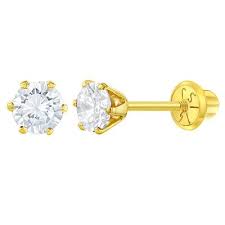 5 out of 5 stars. 14k Yellow Gold 4mm Clear Cubic Zirconia Round Sunflower Screw Back Ea