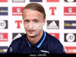 Scotland's Leigh Griffiths during the press conference at Hampden Park,  Glasgow Stock Photo