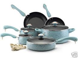 Paula Deen Signature Porcelain Nonstick 15 Piece Cookware Set Robins Nest Blue Pots And Pans Sets Cookware Set Cookware Sets