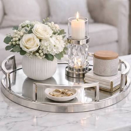 Cruzar Round Mirrored Tray - Silver – Duck Barn Interiors