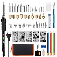 Geyotar Wood Burning Kit Carving Pyrography Pen Kit 60w Adjustable Temperature Soldering Iron Welding Wood Embossi Wood Burning Kits Pen Kits Welding Equipment