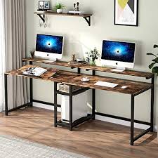 You have a filing cabinet and metal guides for the drawers. Tiyase 78 7 Inch Double Computer Desk With Storage Shelves Extra Long Two Person Desk With Hutch Double Workstation Home Office Desk Writing Table With Tiltable Tabletop And Monitor Stand Rustic Pricepulse
