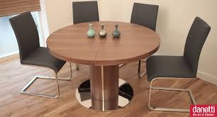 Round Walnut Extending Dining Table Pedestal Polished Steel Trim Round Dining Room Round Dining Table Modern Table Design