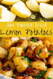 These Authentic Slow Roasted Greek Lemon Potatoes Are Packed With Delicious Fresh Zesty Flavors Of Greek Lemon Potatoes Greek Recipes Authentic Lemon Potatoes