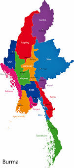 Im südwesten grenzt es an den golf von bengalen und an das andamanische meer. Myanmar Burma Karte Der Regionen Und Provinzen Orangesmile Com